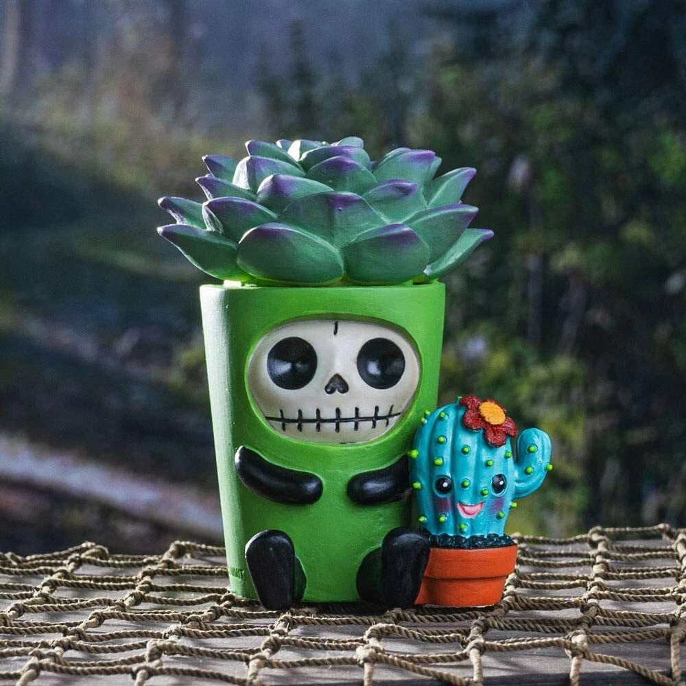 Furry Bones Echy The Succulent Plant Pot With Cactus Skeleton Figurine