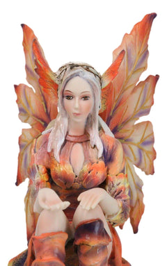 Goddess of Fire Elemental Pixie Fairy in Ember Pyre Dress Sitting Figurine-8