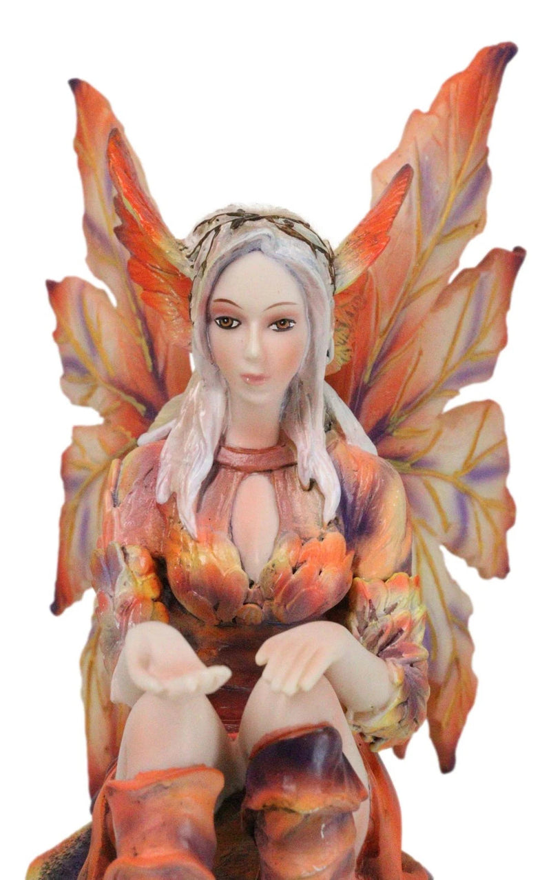 Goddess of Fire Elemental Pixie Fairy in Ember Pyre Dress Sitting Figurine-8