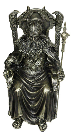 Norse Viking Odin The Alfather Sitting On A Throne with Raven Spear Statue-8