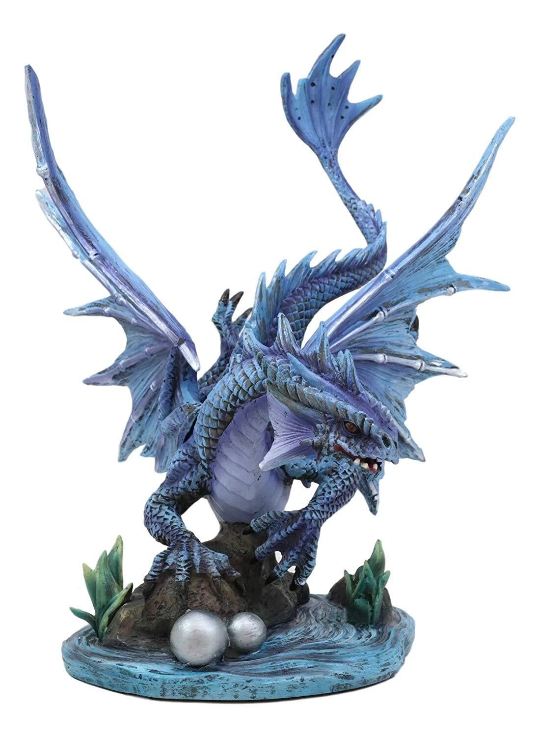 Large 10.25"H Aqua Elemental Pearl Water Dragon Swimming In Deep Sea Statue-9