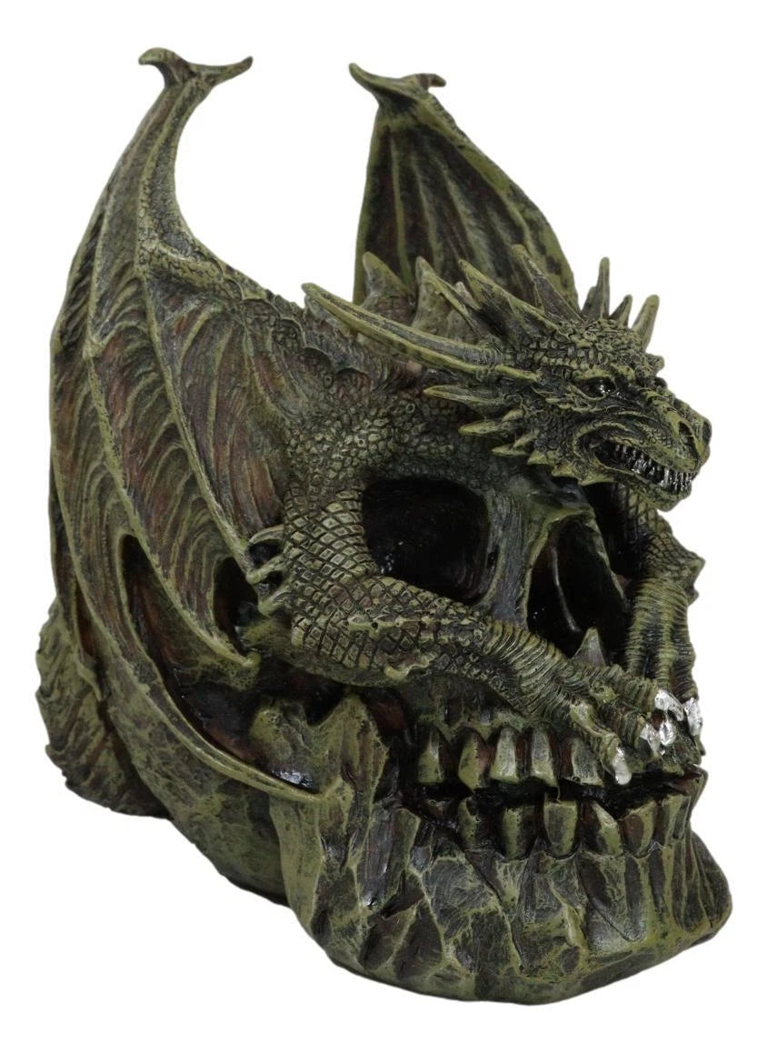 Hades Hellbringer Drogon Winged Behemoth Dragon Perching On Rocky Skull Figurine-9