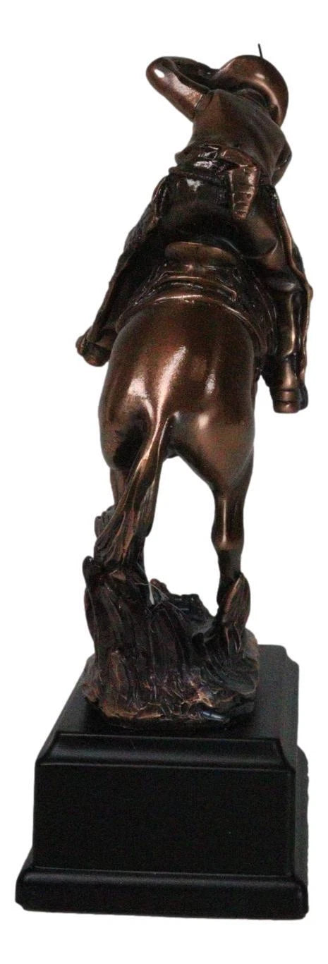 Western Rodeo Wild Cowboy With Bucking Horse Bronze Electroplated Figurine-10