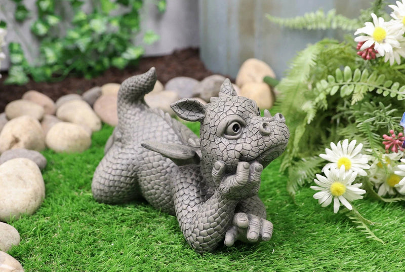 Wishful Thinking Dreamy Baby Dragon On The Ground Statue 12"L Fairy Garden Decor-1