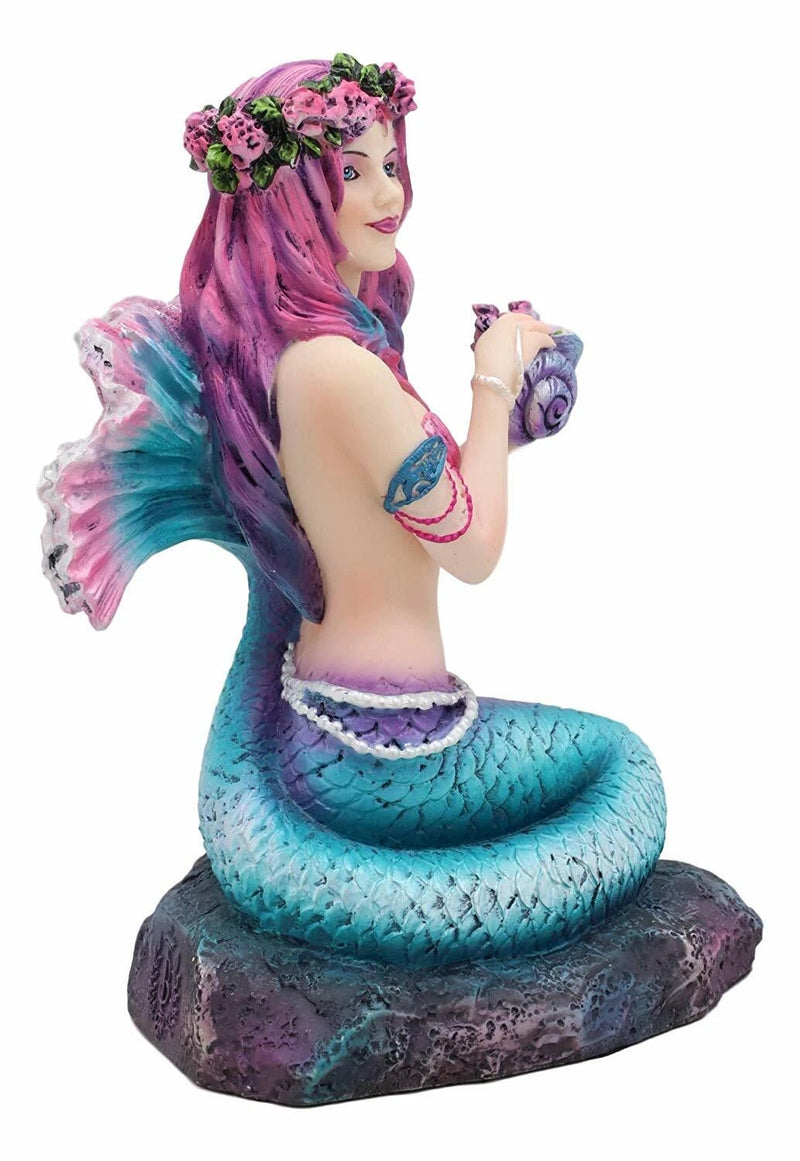 Brigid Ashwood Mermaid Ocean Spring Flowers Holding Conch Statue 6.25" H-6
