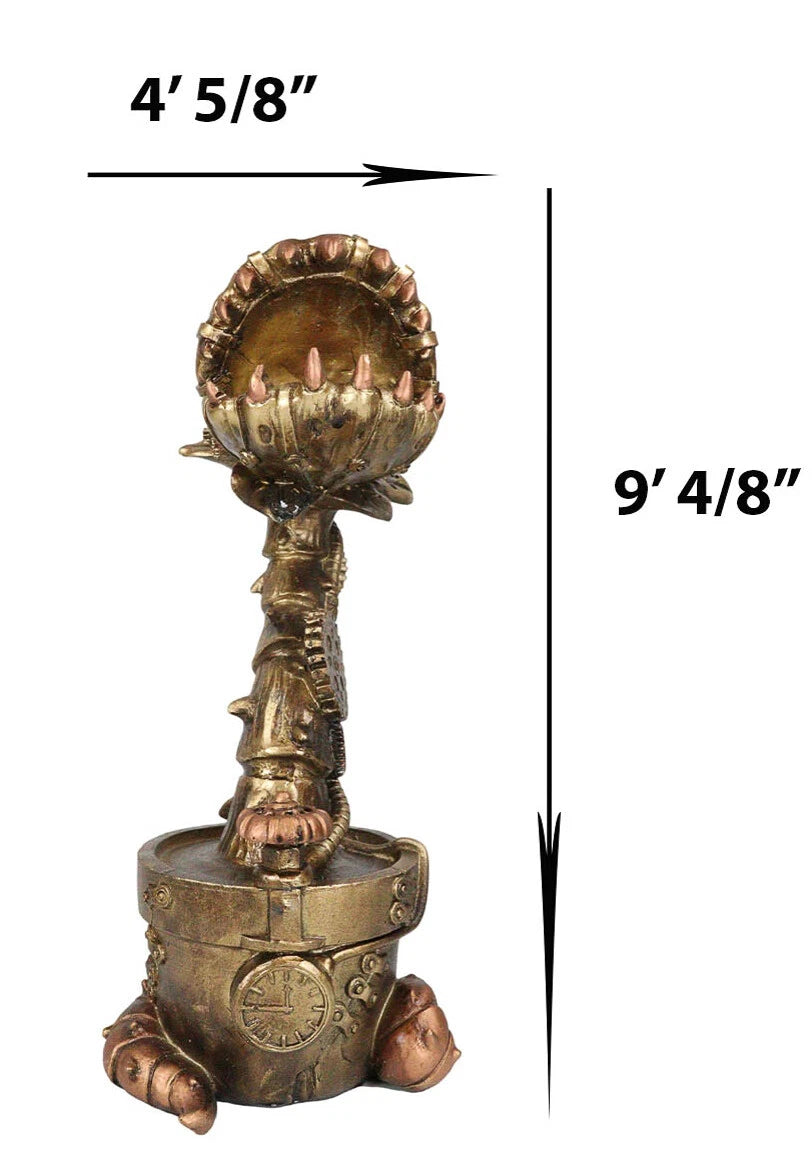 Geared Clockwork Vintage Steampunk Cyborg Venus Flytrap Plant In Pot Figurine-10