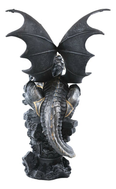 Large Rune Armored Dragon On Pedestal Tea Light Candle Holder Statue Figurine-6