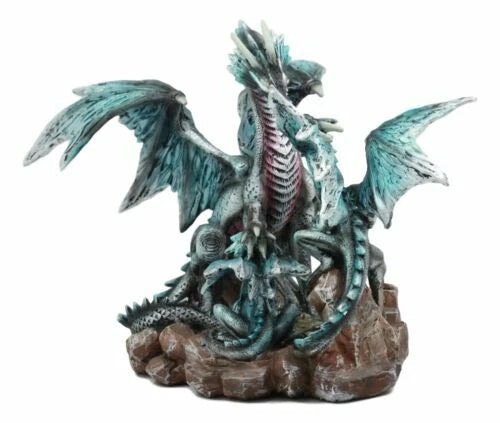 Dragon Figurine, 12" Blue Iceberg Mother Dragon with Baby Dragons Statue for Shelf, Mantle, Home, or Fantasy Room Decor Collectible-9