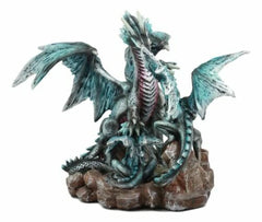 Dragon Figurine, 12" Blue Iceberg Mother Dragon with Baby Dragons Statue for Shelf, Mantle, Home, or Fantasy Room Decor Collectible-9