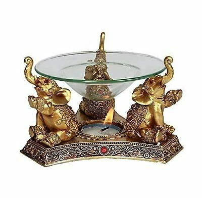 Feng Shui Trio Golden Triple Elephant Oil Burner Home Decor-5
