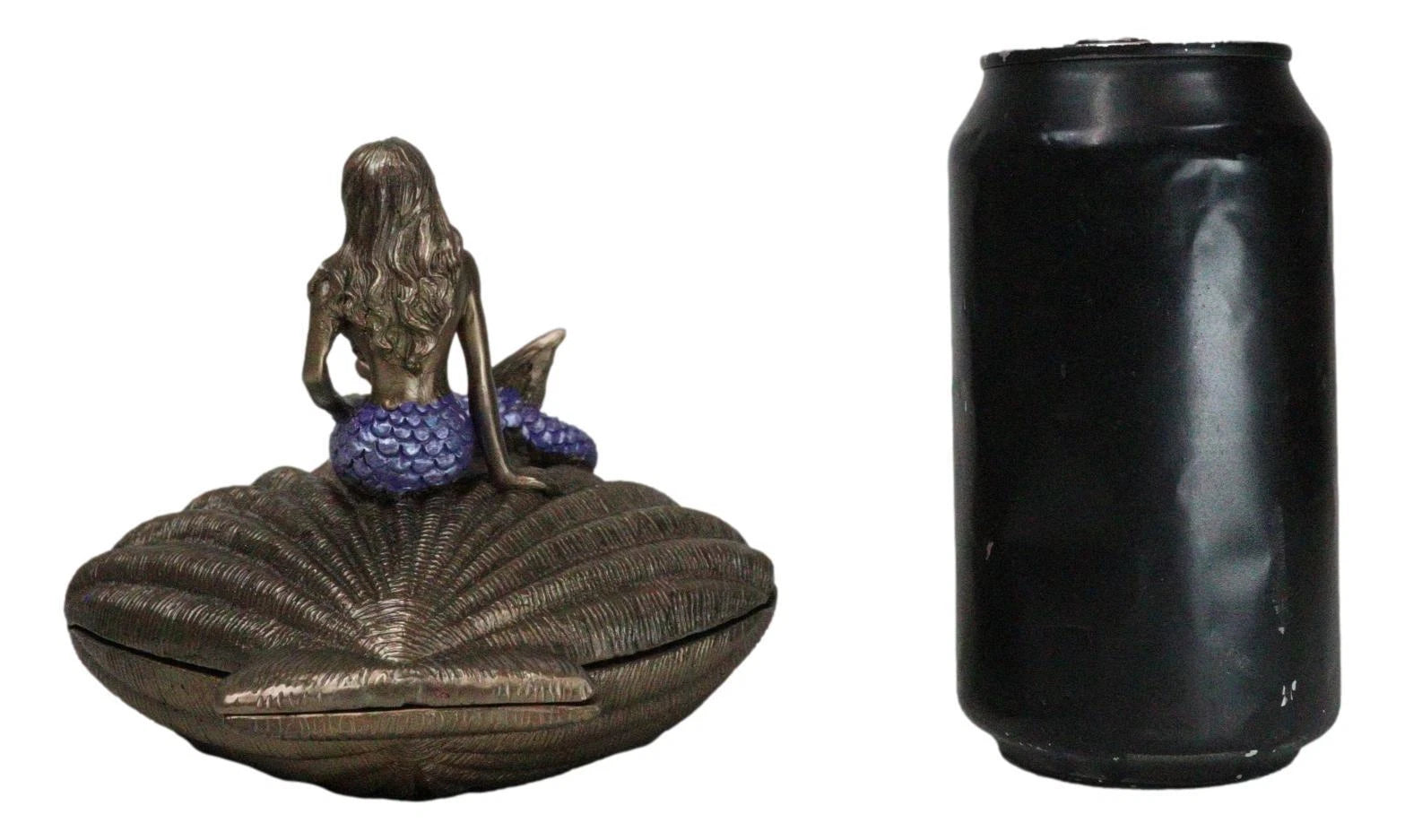 Beautiful Mermaid Sitting On Giant Sea Shell Decorative Jewelry Box Figurine-9
