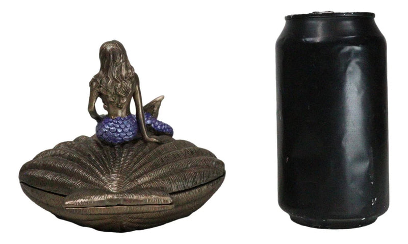 Beautiful Mermaid Sitting On Giant Sea Shell Decorative Jewelry Box Figurine-9