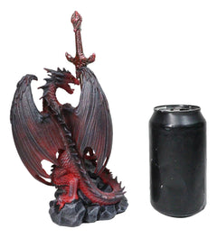 Figura de dragón de hoja viuda de roca volcánica de lava roja con espada abrecartas-9