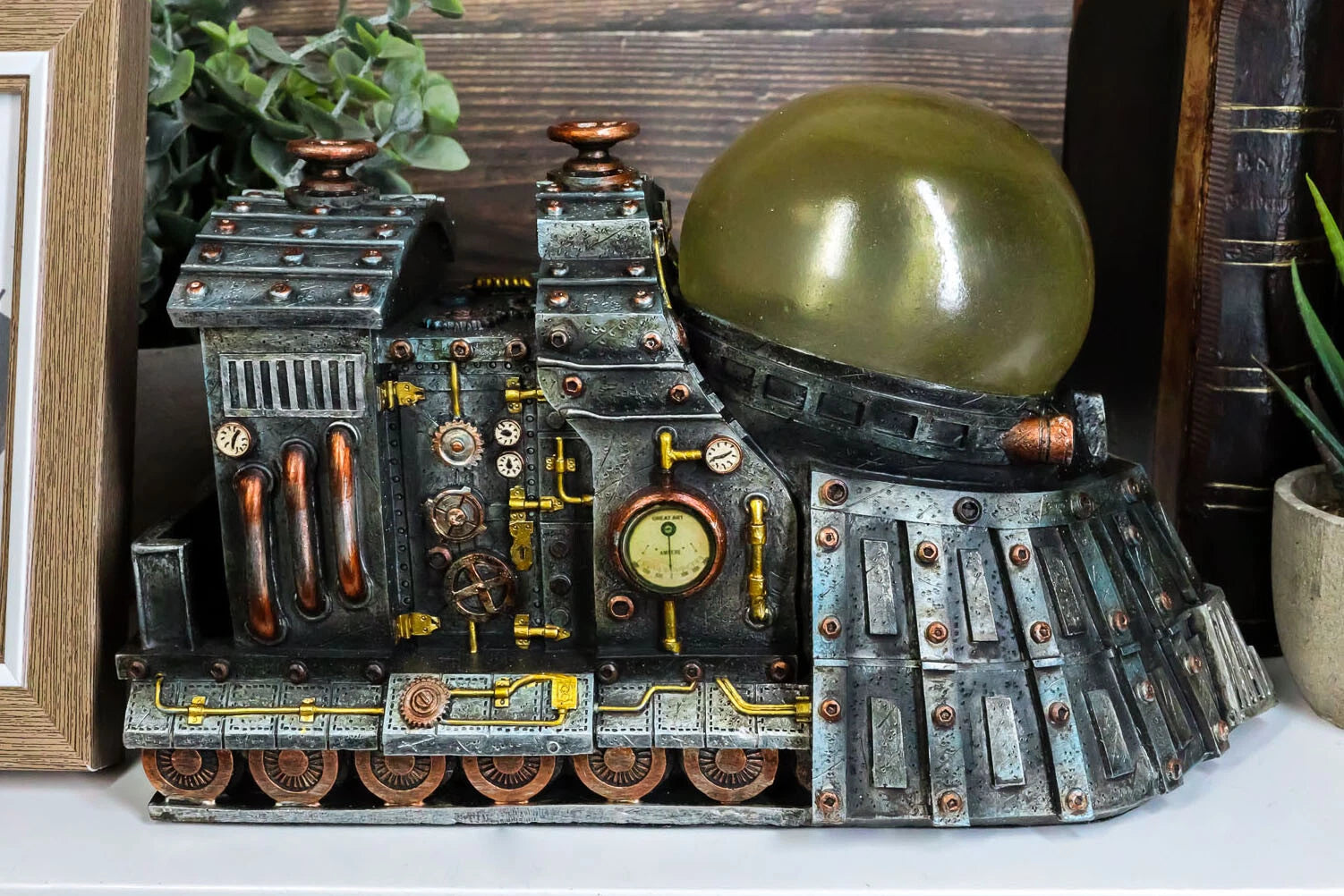 Vintage Locomotive Engine Train Statue with Multi Color LED Light 9.5" L