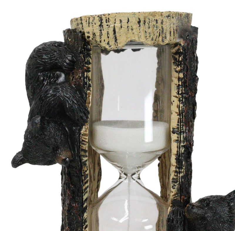 Rustic Adorable Forest Black Bear Cubs Climbing On Tree Sand Timer Figurine-8