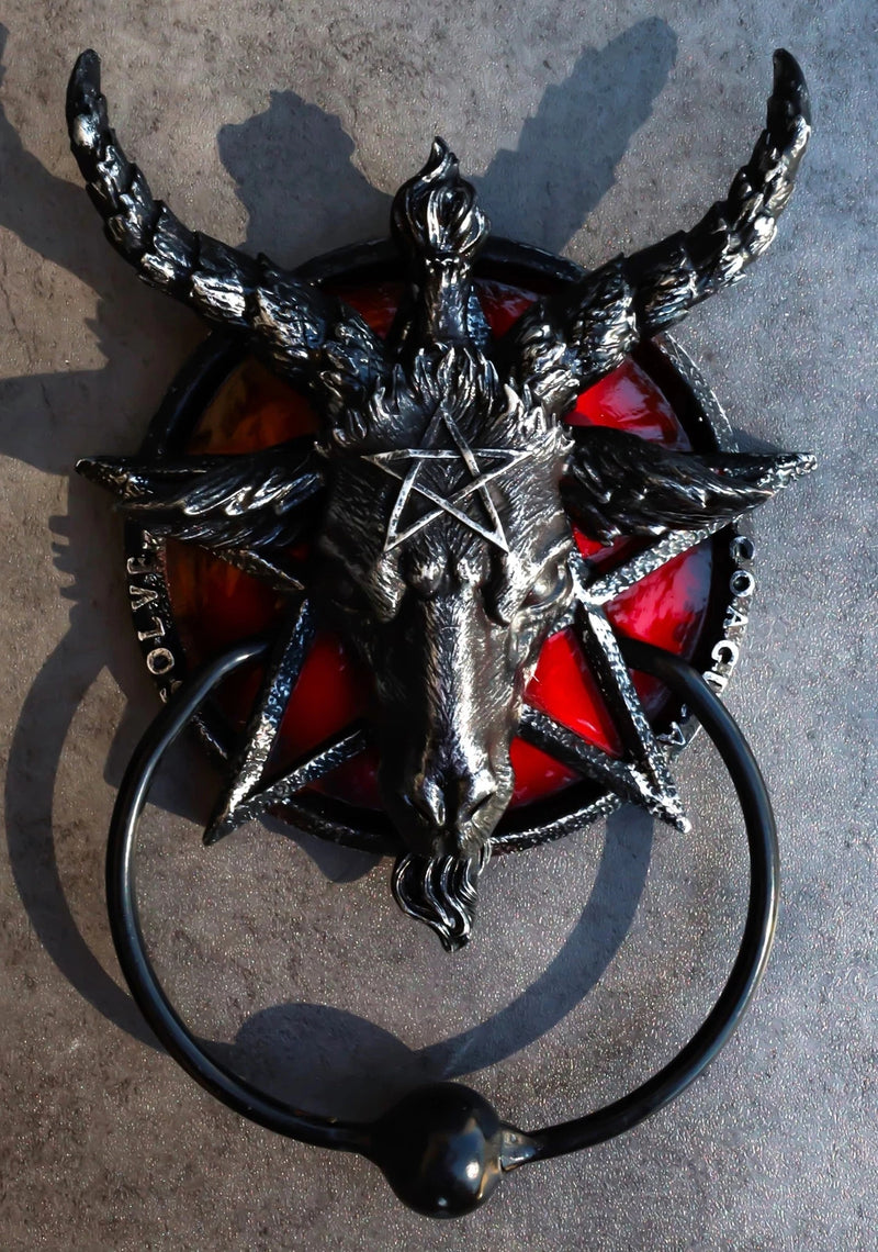 Sabbatic Goat Of Mendes Baphomet With Blood Pentagram Head Door Knocker-1