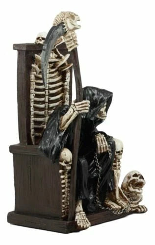The Dark Lord Grim Reaper Seated On Skeletons & Skulls Throne Statue-6