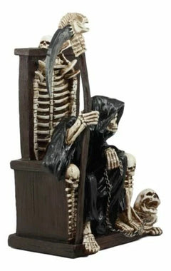 The Dark Lord Grim Reaper Seated On Skeletons & Skulls Throne Statue-6