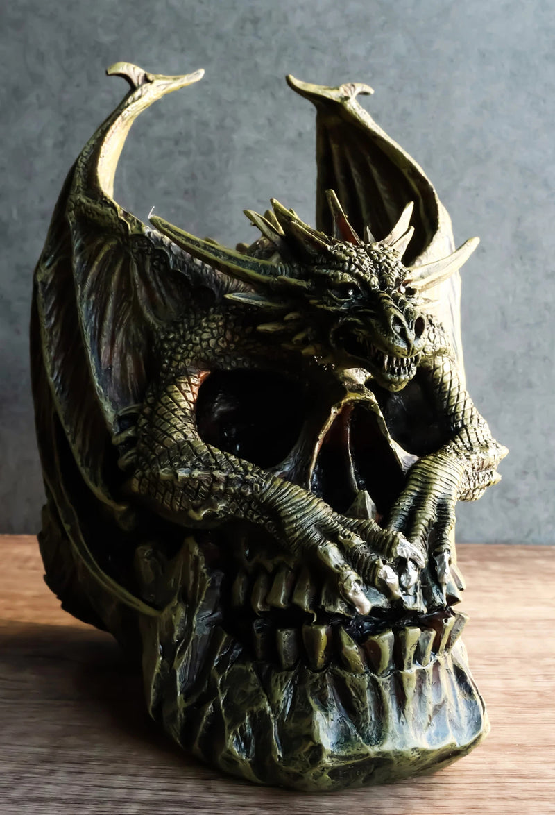 Hades Hellbringer Drogon Winged Behemoth Dragon Perching On Rocky Skull Figurine-1