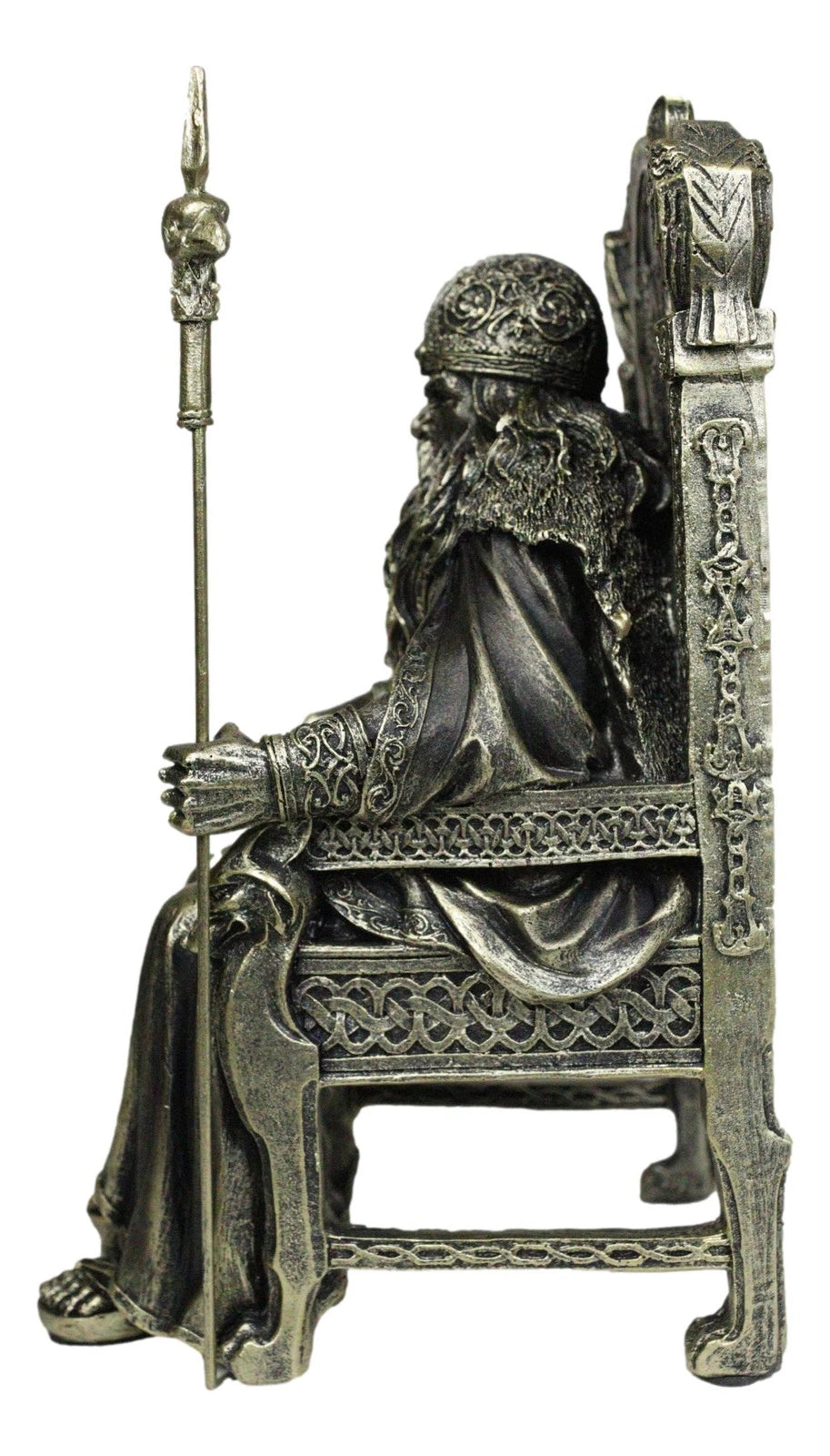 Norse Viking Odin The Alfather Sitting On A Throne with Raven Spear Statue-7