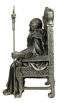 Norse Viking Odin The Alfather Sitting On A Throne with Raven Spear Statue-7