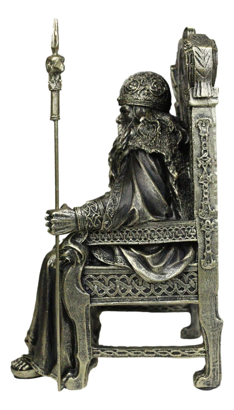 Norse Viking Odin The Alfather Sitting On A Throne with Raven Spear Statue-7
