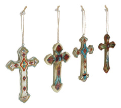Rustic Western Native Indian Christian Crosses Set of 4 Christmas Tree Ornaments-9