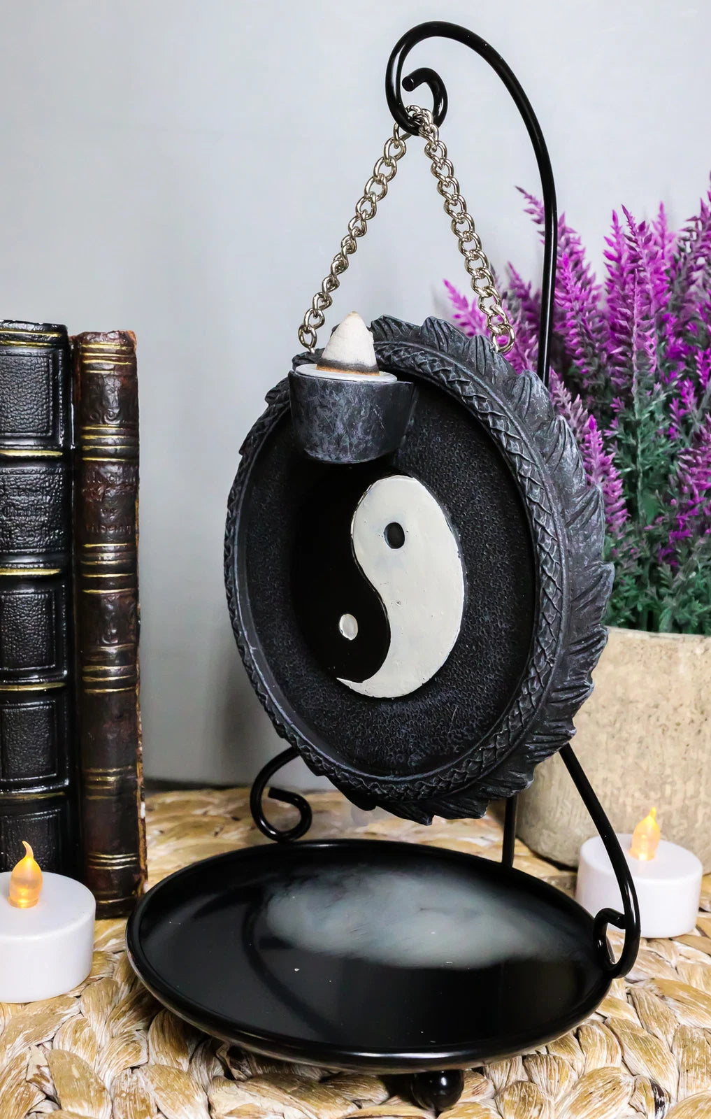 Medieval Ying Yang Dragons Aroma Waterfall Medal Backflow Incense Cone Burner-9