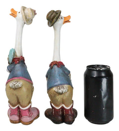 Set of 2 Western Cowboy Cowgirl Ducks With Hats Scarves And Boots Figurines-9