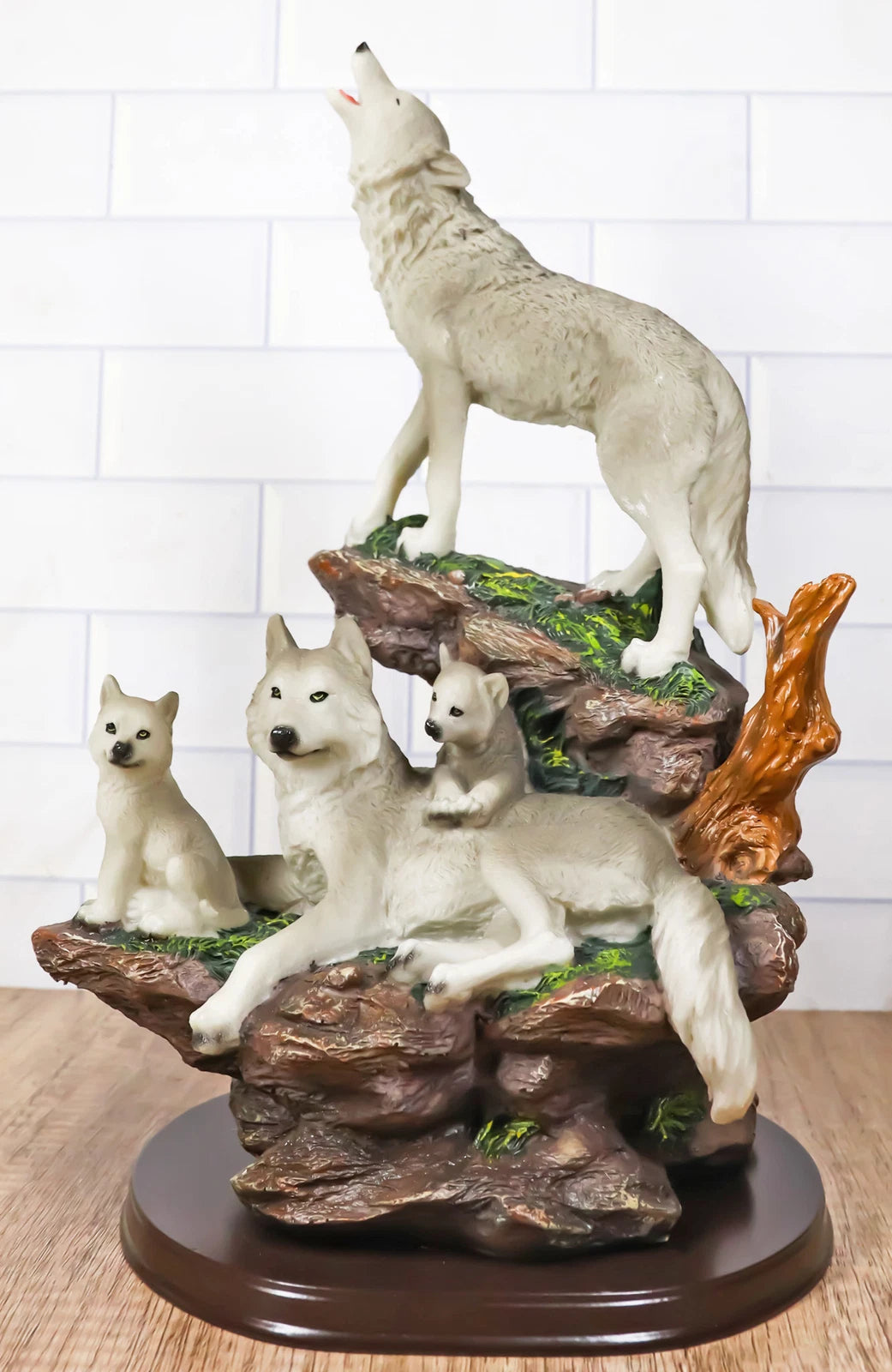 Moon Howling Timberwolves Wolf Pack Family Decorative Figurine 8.5"H