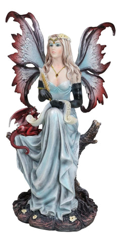 Blonde Fairy Scribe And Red Dragon Writing On Dragons Tales Scroll Figurine-8