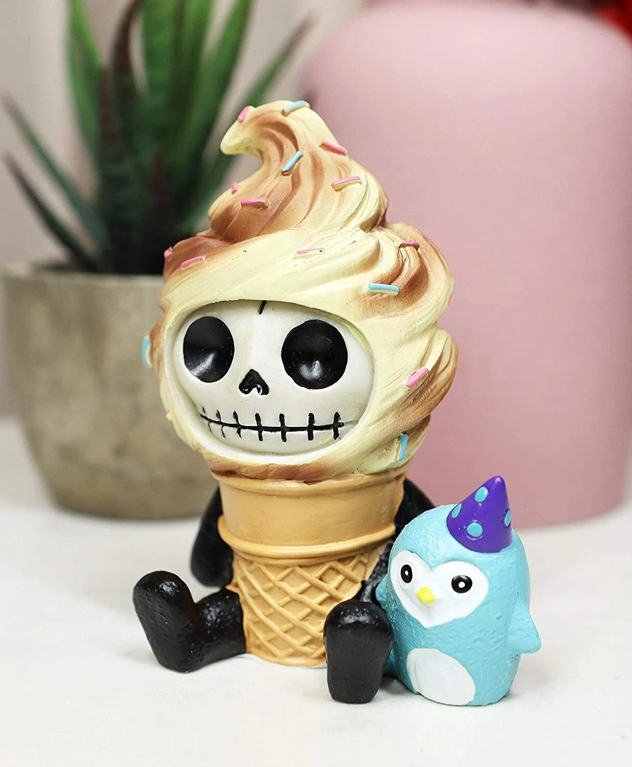 Furry Bones Sweet Tooth Ice Cream Swirl On Sugar Cone Skeleton Figurine-1