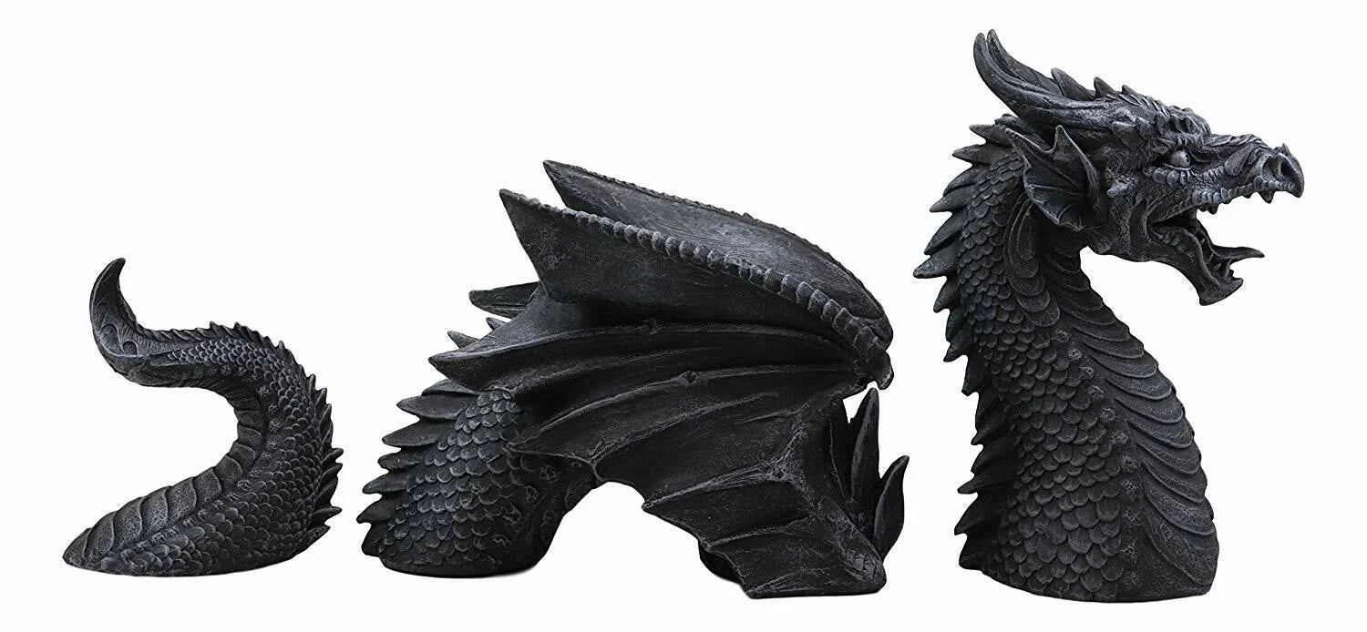 Swimming Castle Moat Dragon Lawn Garden Centerpiece Statue 3 Piece 21"L Total-6