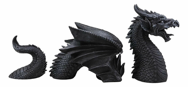 Swimming Castle Moat Dragon Lawn Garden Centerpiece Statue 3 Piece 21"L Total-6