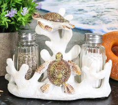 Nautical Coral Reef With 2 Sea Turtles Salt And Pepper Shakers Holder Set-7