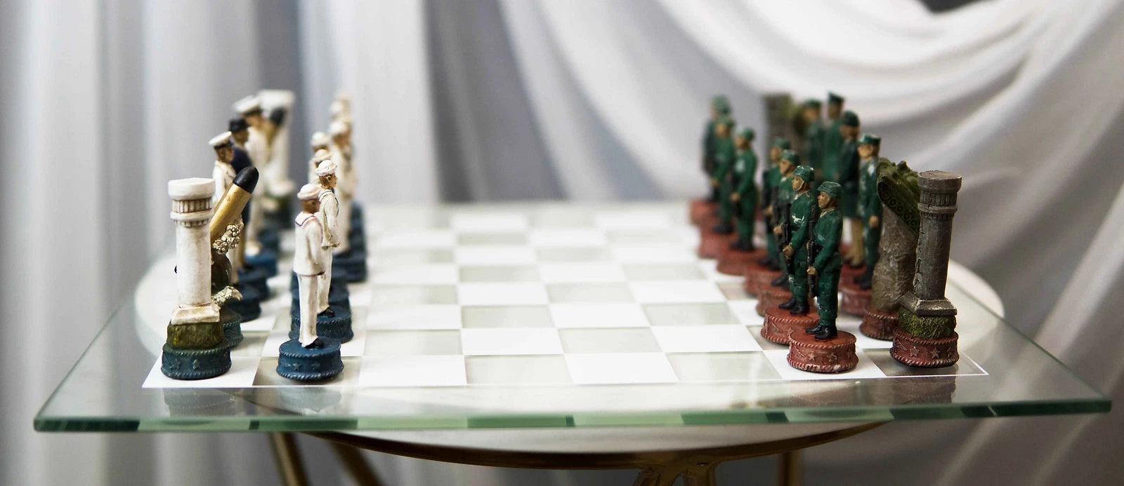 USA Soldier Theme Army vs Navy Chess Set Hand Painted with Glass Board 17 Inch-10