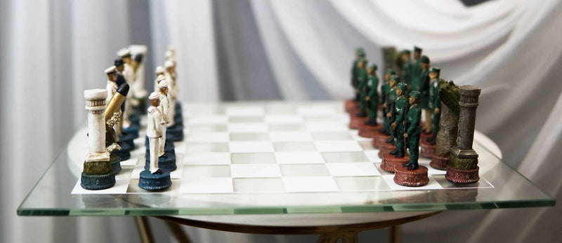 USA Soldier Theme Army vs Navy Chess Set Hand Painted with Glass Board 17 Inch-10