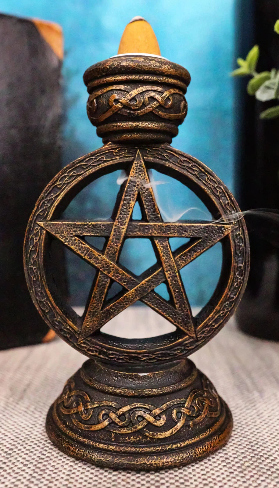 Celtic Witchcraft Wicca Sacred Pentagram Circle Backflow Incense Burner Figurine-1