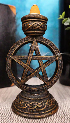 Celtic Witchcraft Wicca Sacred Pentagram Circle Backflow Incense Burner Figurine-1