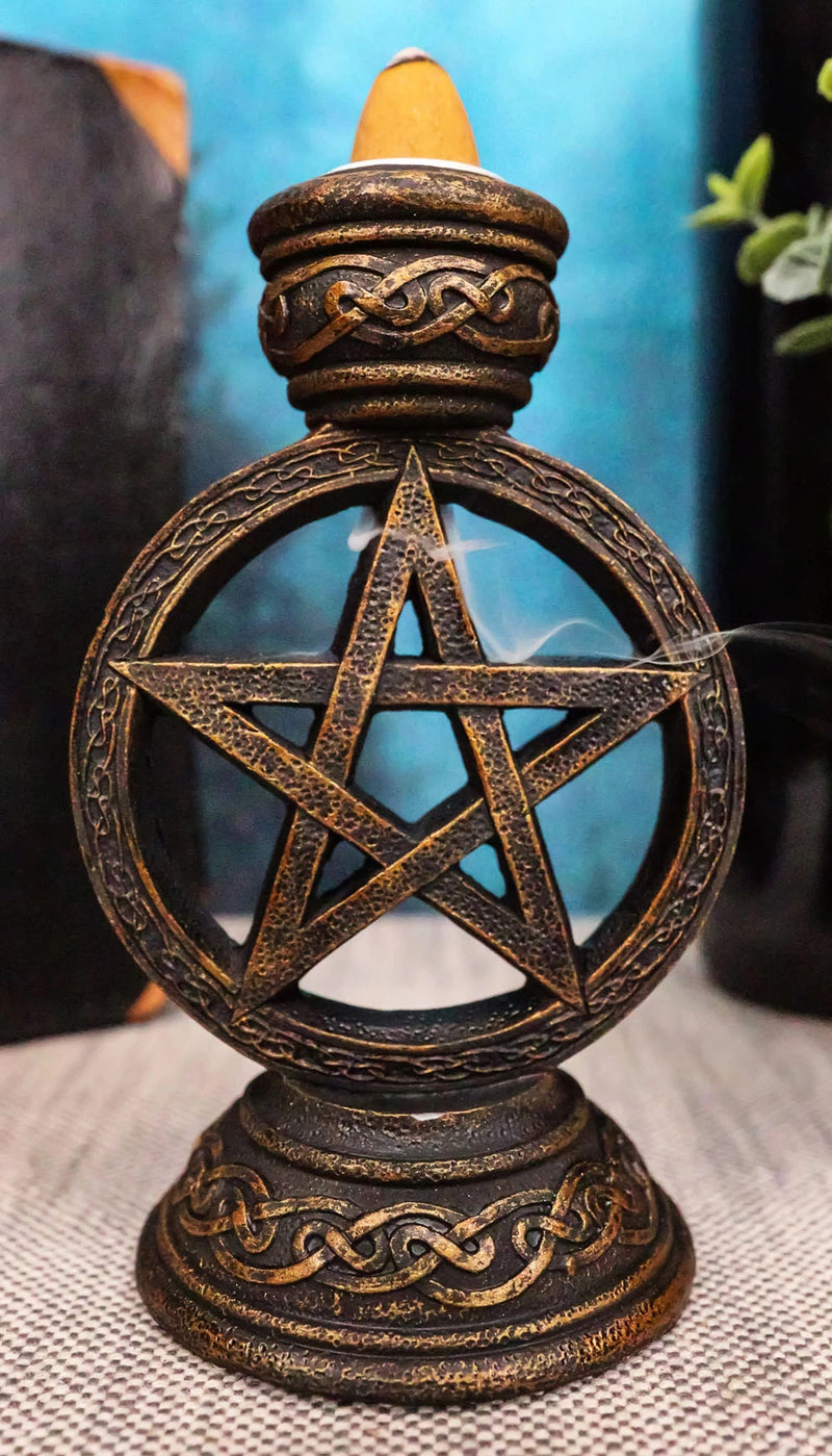 Celtic Witchcraft Wicca Sacred Pentagram Circle Backflow Incense Burner Figurine-1