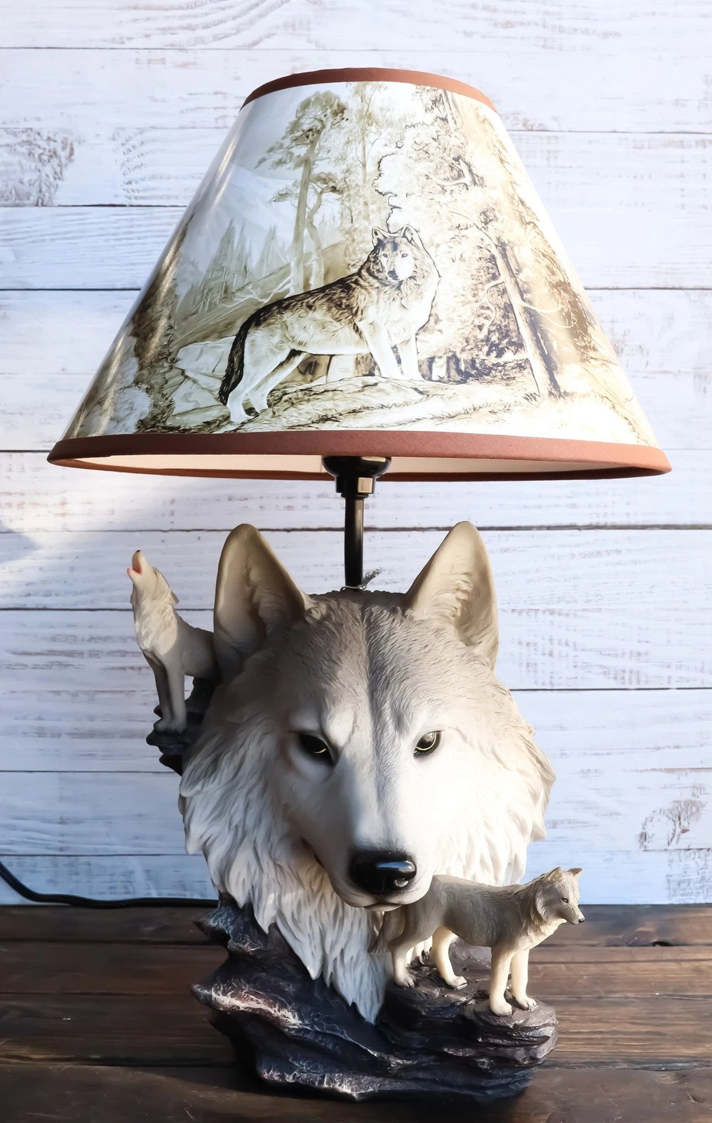 Gray Wolf Table Lamp Decor Wildlife Full Moon Howling Timber Wolf Pack-1