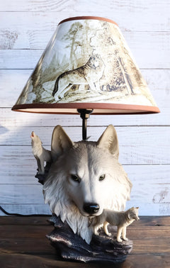 Gray Wolf Table Lamp Decor Wildlife Full Moon Howling Timber Wolf Pack-1