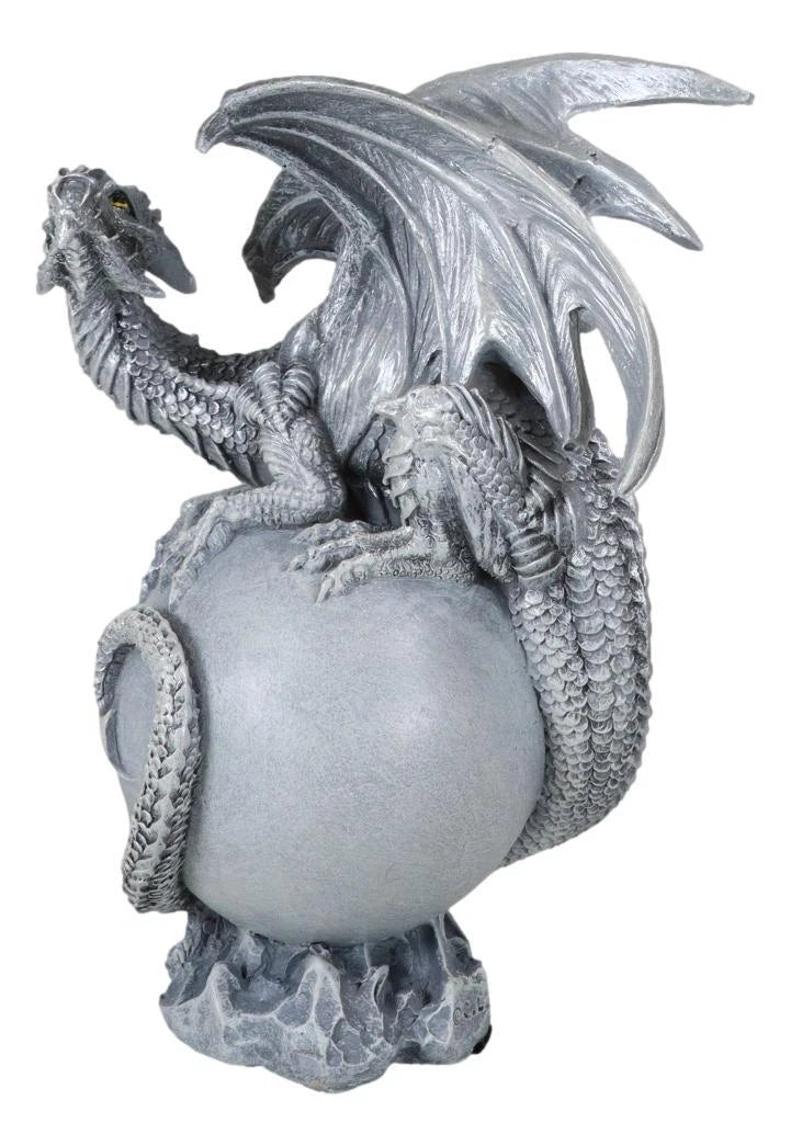 Fantasy Wyrmling White Shadow Ghost Dragon Sleeping On Gray Moon Figurine-9