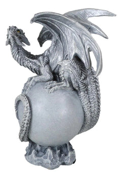 Fantasy Wyrmling White Shadow Ghost Dragon Sleeping On Gray Moon Figurine-9