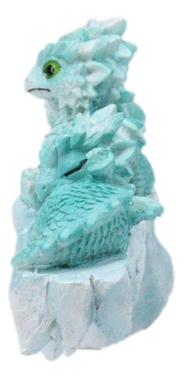 Winter Wonderland Ice Blue Baby Dragons On Frozen Bridge Glacier Rock Figurine-8