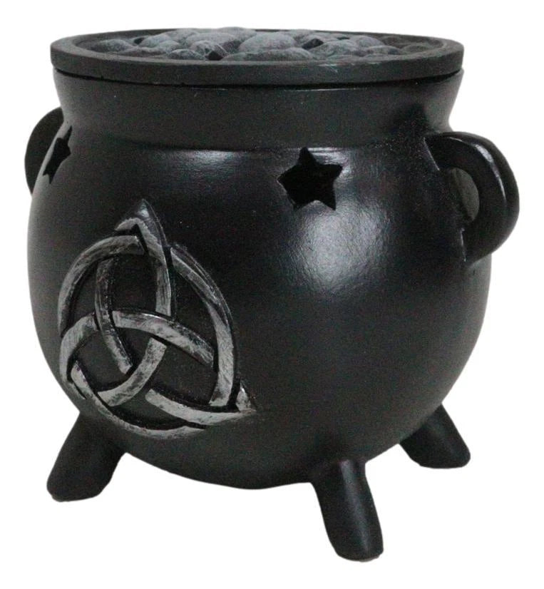 Wicca Sacred Triquetra Symbol Stars Cutout Witch Cauldron Incense Cone Burner-9