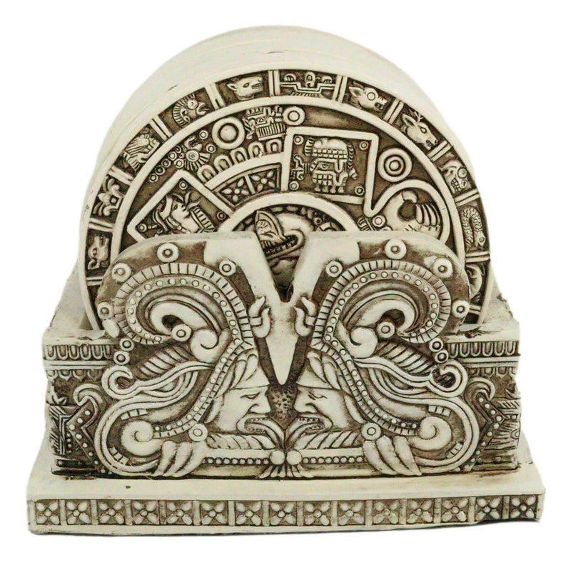 Juego de 6 posavasos con símbolos del calendario solar de los dioses aztecas y figura de soporte-7