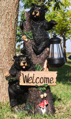 Climbing Black Bear Cubs Garden Light Welcome Statue Figurine Solar LED Lantern-1