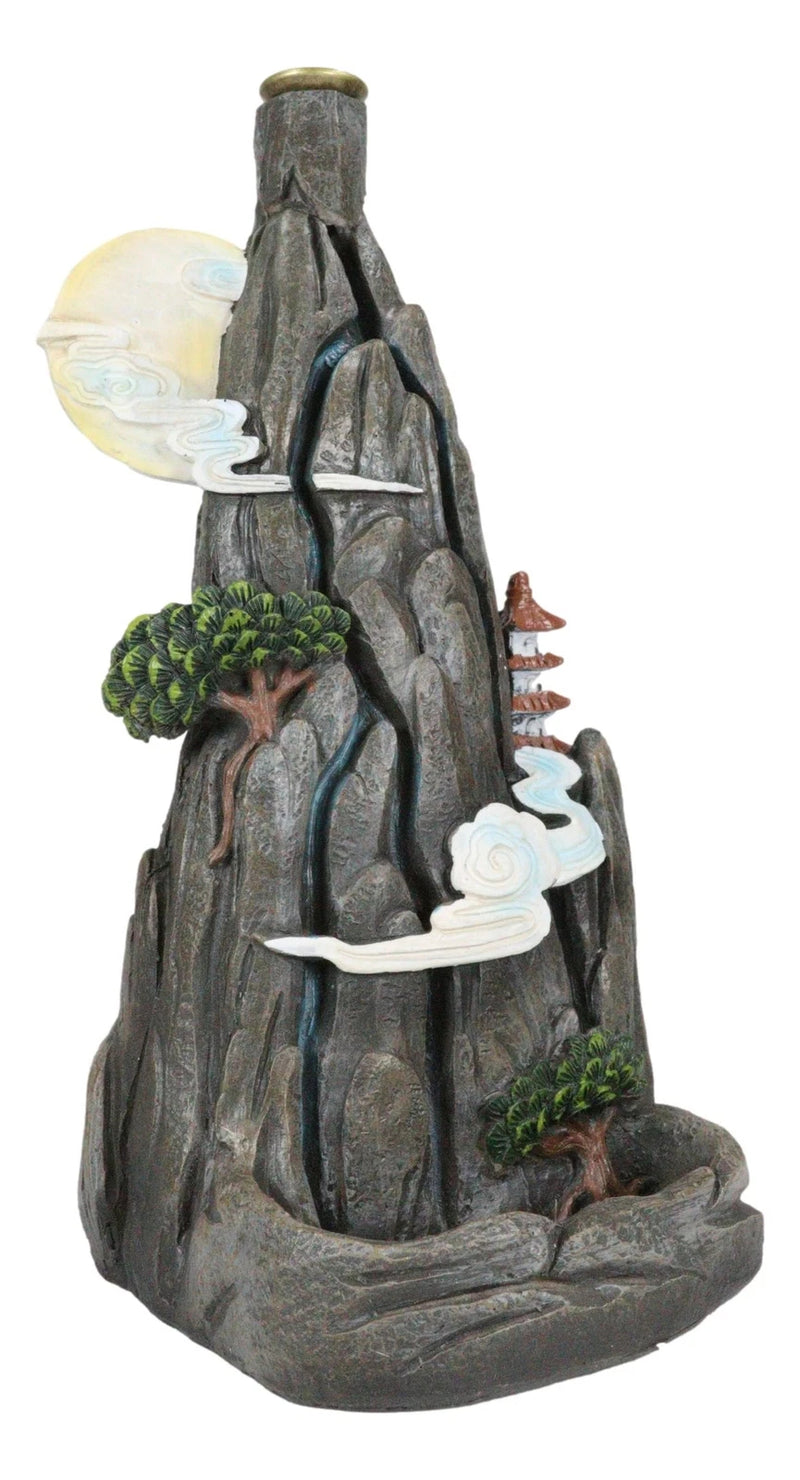 Feng Shui Rocky Mountain Top Buddhist Pagoda Temple Backflow Cone Incense Holder-11