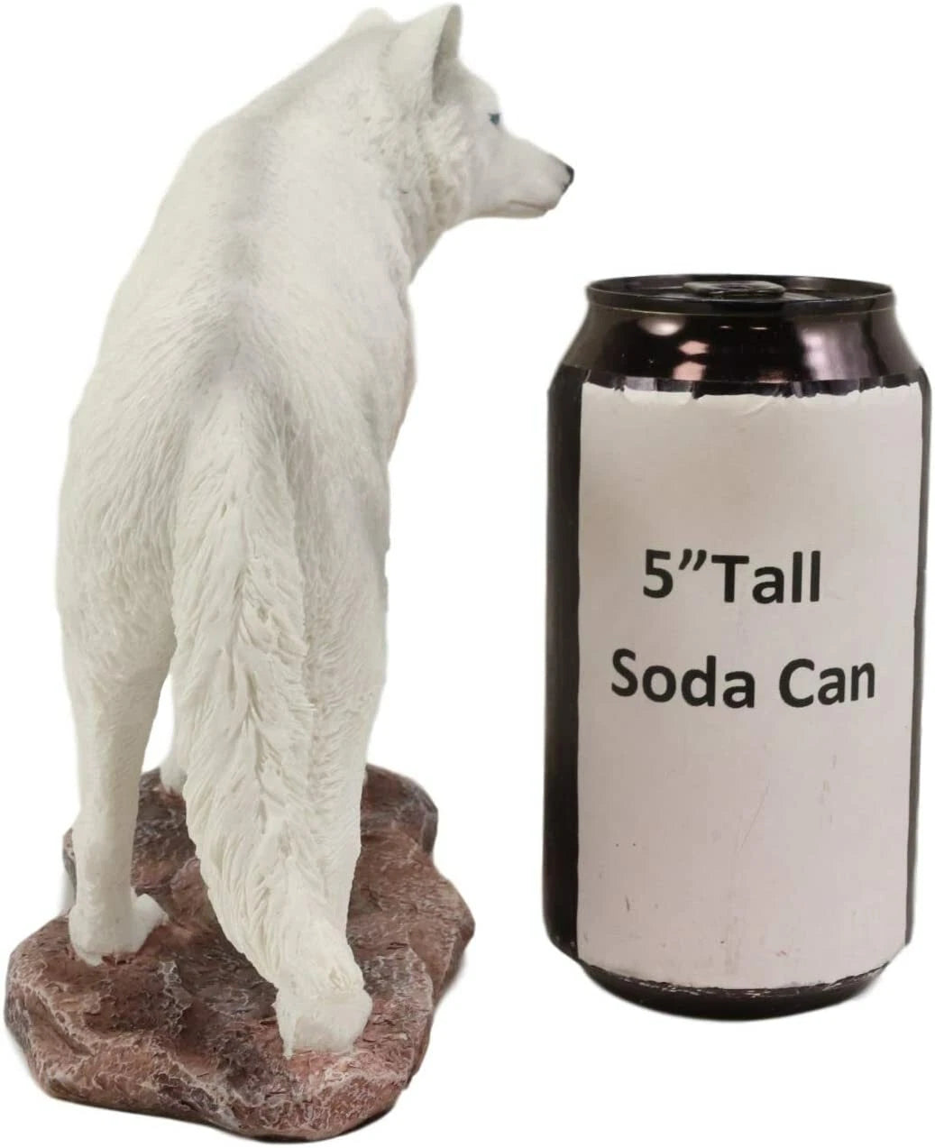 Estatua realista de lobo albino blanco como la nieve de la tundra cazadora invernal de 20 cm de largo-6